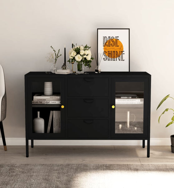 Sideboard Schwarz 105x35x70 cm Stahl und Hartglas