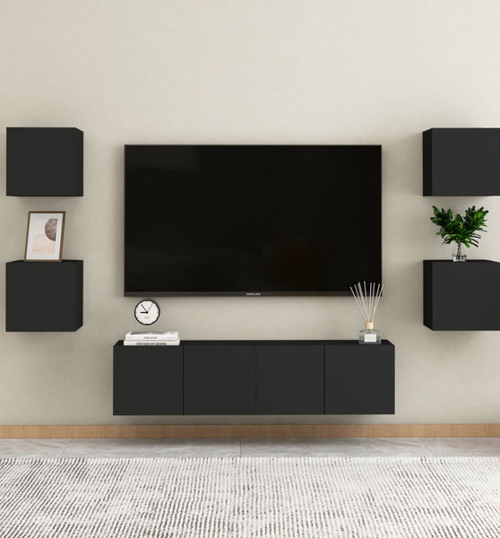 6-tlg. TV-Schrank-Set Schwarz Holzwerkstoff