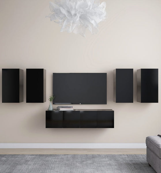 6-tlg. TV-Schrank-Set Schwarz Holzwerkstoff