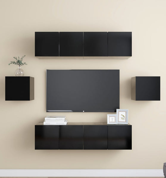 6-tlg. TV-Schrank-Set Schwarz Holzwerkstoff