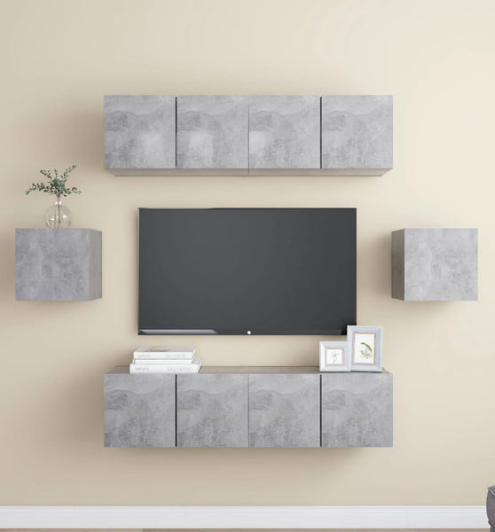 6-tlg. TV-Schrank-Set Betongrau Holzwerkstoff