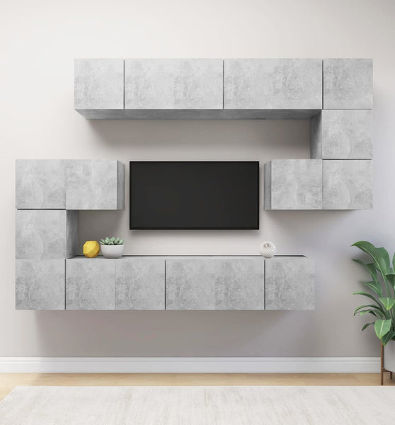 10-tlg. TV-Schrank-Set Betongrau Holzwerkstoff
