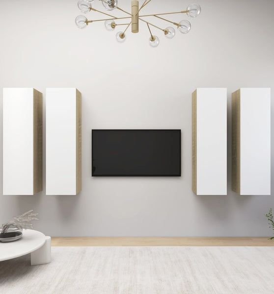 TV-Schränke 4Stk. Weiß Sonoma-Eiche 30,5x30x110cm Holzwerkstoff