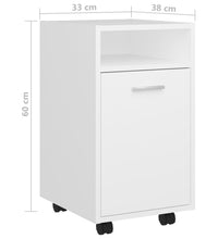 Beistellschrank mit Rollen Weiß 33x38x60 cm Holzwerkstoff