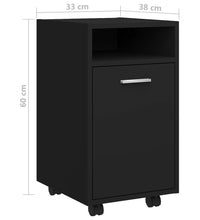 Beistellschrank mit Rollen Schwarz 33x38x60 cm Holzwerkstoff