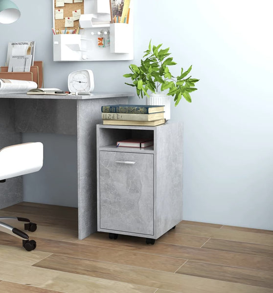 Beistellschrank mit Rollen Betongrau 33x38x60 cm Holzwerkstoff