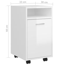 Beistellschrank mit Rollen Hochglanz-Weiß 33x38x60 cm