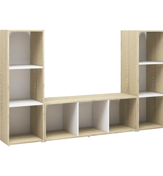 TV-Schränke 3 Stk. Weiß Sonoma-Eiche 107x35x37 cm Holzwerkstoff