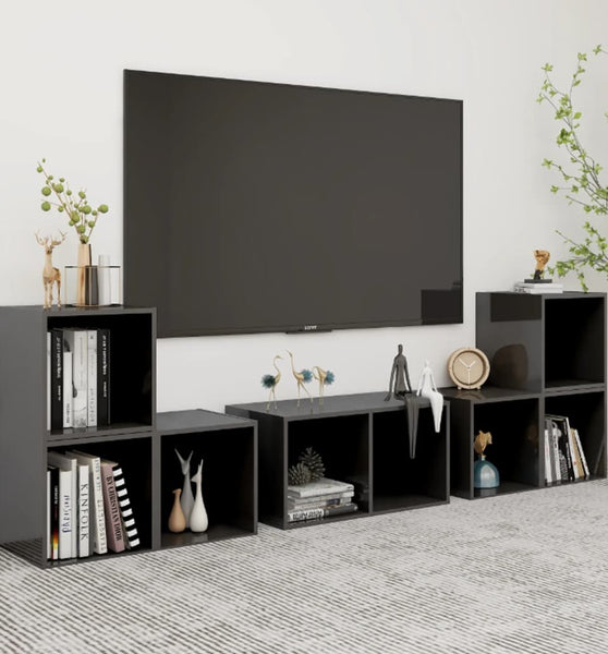 6-tlg. TV-Schrank-Set Hochglanz-Grau Holzwerkstoff