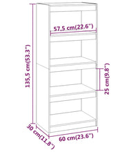 Bücherregal/Raumteiler Weiß 60x30x135,5 cm Massivholz Kiefer
