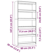 Bücherregal/Raumteiler Grau 80x30x167,4 cm Massivholz Kiefer
