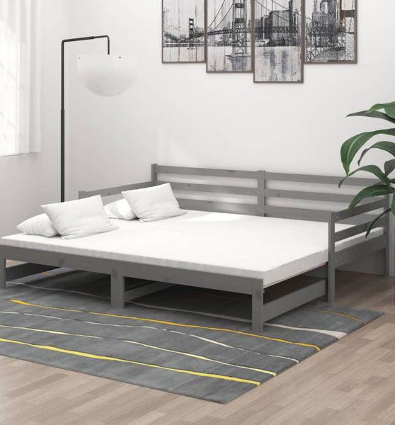 Ausziehbares Tagesbett Grau Massivholz Kiefer 2x(90x200) cm