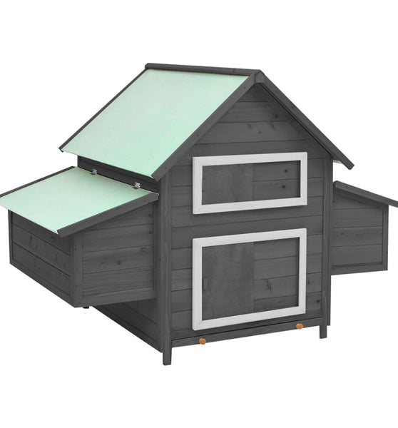 Hühnerstall Grau und Weiß 150x96x110 cm Massivholz Tanne