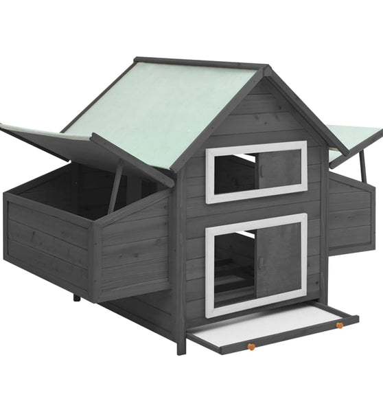 Hühnerstall Grau und Weiß 150x96x110 cm Massivholz Tanne