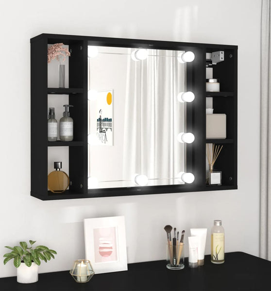 Spiegelschrank mit LED Schwarz 76x15x55 cm
