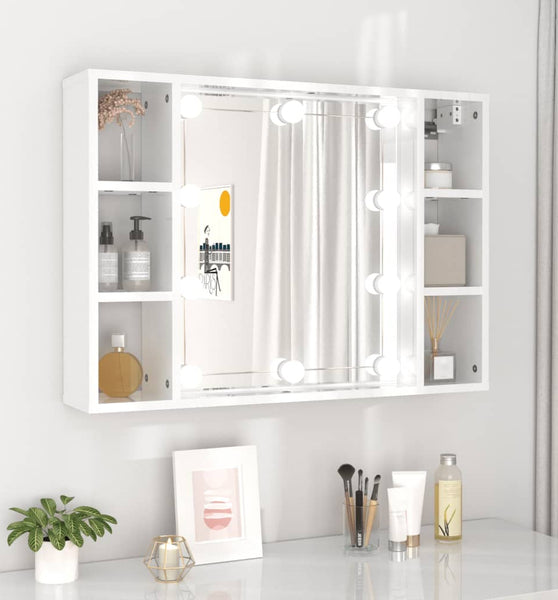 Spiegelschrank mit LED Hochglanz-Weiß 76x15x55 cm