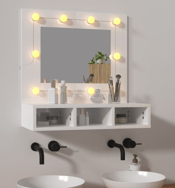 Spiegelschrank mit LED Hochglanz-Weiß 60x31,5x62 cm