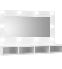 Spiegelschrank mit LED Hochglanz-Weiß 90x31,5x62 cm