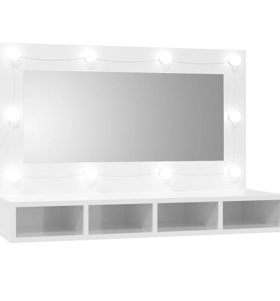 Spiegelschrank mit LED Hochglanz-Weiß 90x31,5x62 cm