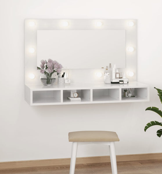 Spiegelschrank mit LED Hochglanz-Weiß 90x31,5x62 cm