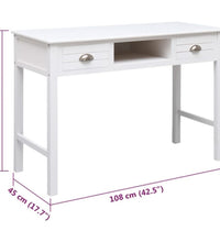 Schreibtisch Weiß 108x45x76 cm Massivholz Paulownia