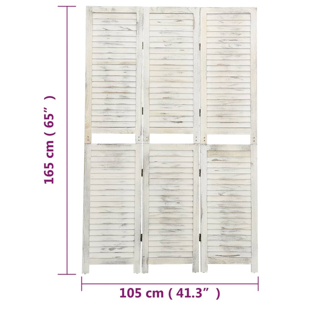 3-tlg. Raumteiler Antik-Weiß 105x165 cm Holz