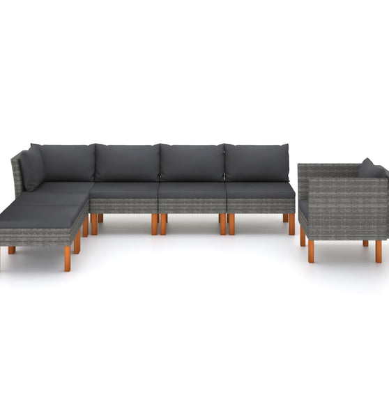 7-tlg. Garten-Lounge-Set Poly Rattan und Eukalyptusholz Grau