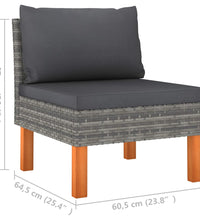 7-tlg. Garten-Lounge-Set Poly Rattan und Eukalyptusholz Grau