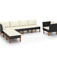 7-tlg. Garten-Lounge-Set Poly Rattan Eukalyptusholz Schwarz