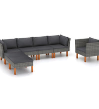 7-tlg. Garten-Lounge-Set Poly Rattan und Eukalyptusholz Grau