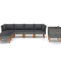 7-tlg. Garten-Lounge-Set Poly Rattan und Eukalyptusholz Grau