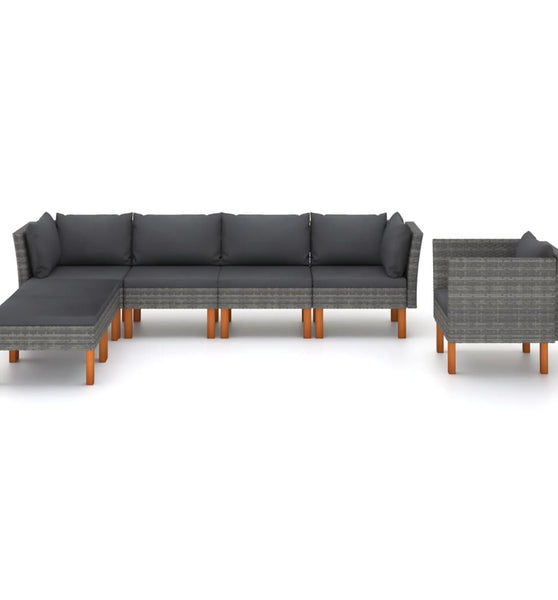 7-tlg. Garten-Lounge-Set Poly Rattan und Eukalyptusholz Grau