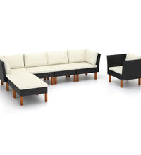 7-tlg. Garten-Lounge-Set Poly Rattan Eukalyptusholz Schwarz