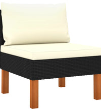 7-tlg. Garten-Lounge-Set Poly Rattan Eukalyptusholz Schwarz