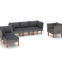 6-tlg. Garten-Lounge-Set Poly Rattan und Eukalyptusholz Grau