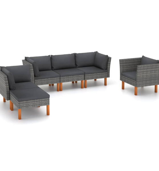 6-tlg. Garten-Lounge-Set Poly Rattan und Eukalyptusholz Grau