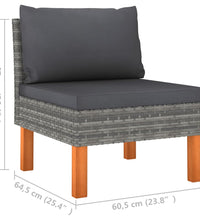 6-tlg. Garten-Lounge-Set Poly Rattan und Eukalyptusholz Grau