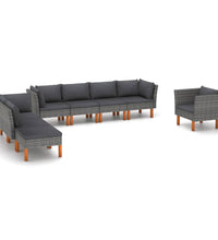 8-tlg. Garten-Lounge-Set Poly Rattan und Eukalyptusholz Grau