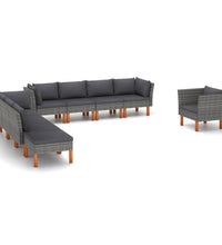 9-tlg. Garten-Lounge-Set Poly Rattan und Eukalyptusholz Grau