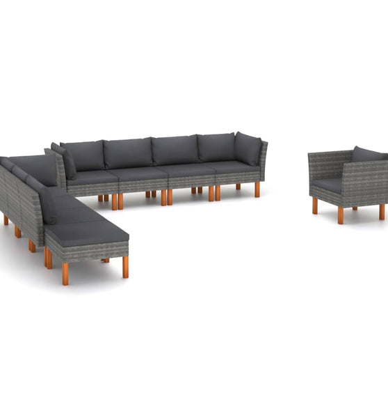 9-tlg. Garten-Lounge-Set Poly Rattan und Eukalyptusholz Grau