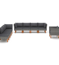 9-tlg. Garten-Lounge-Set Poly Rattan und Eukalyptusholz Grau