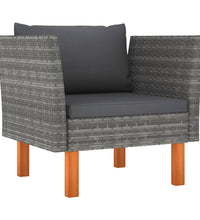 9-tlg. Garten-Lounge-Set Poly Rattan und Eukalyptusholz Grau