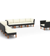 9-tlg. Garten-Lounge-Set Poly Rattan Eukalyptusholz Schwarz