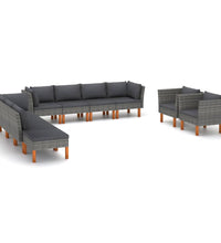 10-tlg. Garten-Lounge-Set Poly Rattan und Eukalyptusholz Grau