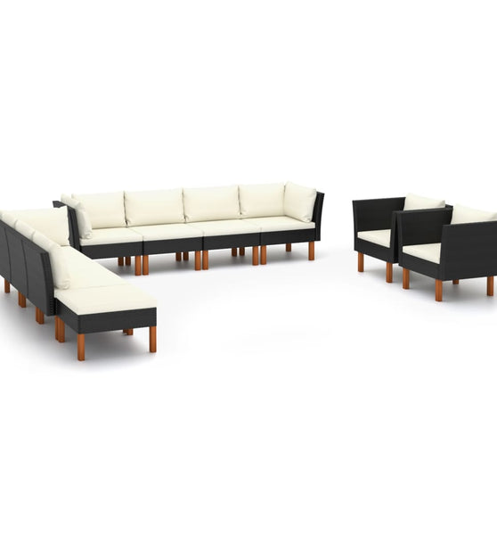 10-tlg. Garten-Lounge-Set Poly Rattan Eukalyptusholz Schwarz