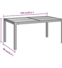Gartentisch 150x90x75 cm Poly Rattan und Akazienholz Grau