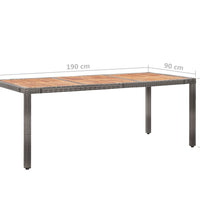Gartentisch 190x90x75 cm Poly Rattan und Akazienholz Grau