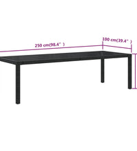 Gartentisch Schwarz 250x100x75 cm Gehärtetes Glas Poly Rattan