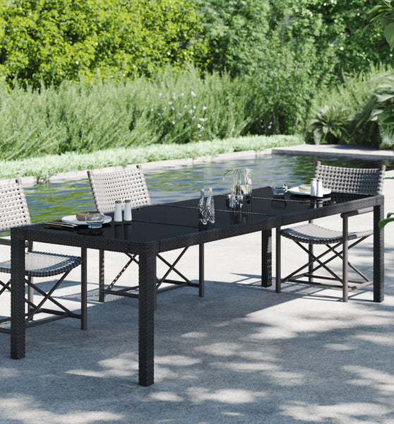 Gartentisch Schwarz 250x100x75 cm Gehärtetes Glas Poly Rattan