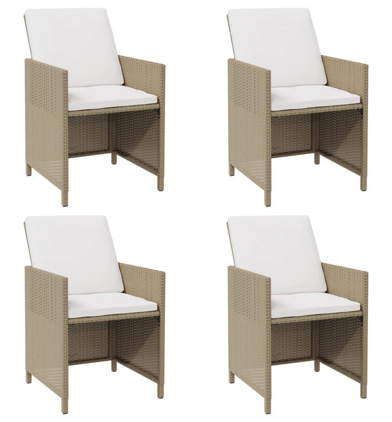 Garten-Essstühle mit Kissen 4 Stk. Beige Poly Rattan